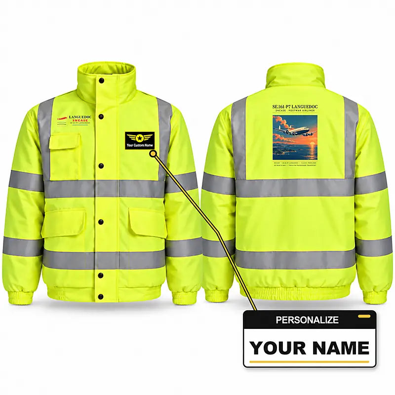 SNCASE SE.161-P7 Languedoc Reflective Winter Jackets - Poster + Name - Fluorescent Yellow