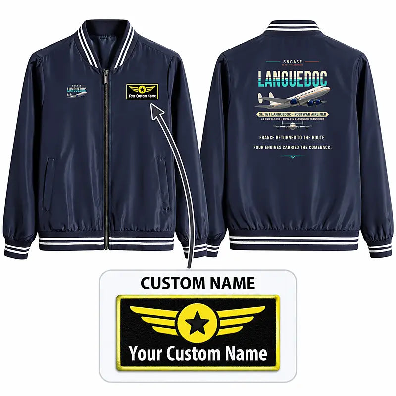 SNCASE SE.161-P7 Languedoc Stylish Jackets - Baseball Collar - Original + Name - Navy Blue