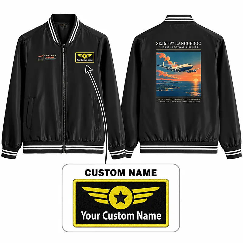 SNCASE SE.161-P7 Languedoc Stylish Jackets - Baseball Collar - Poster + Name - Black