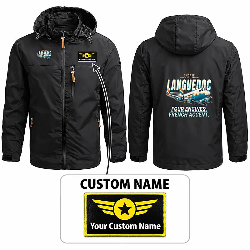 SNCASE SE.161-P7 Languedoc Stylish Jackets - Hooded Windbreaker - Cartoon + Name - Black