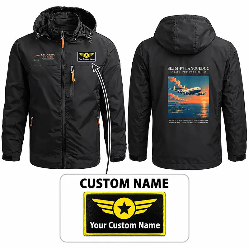 SNCASE SE.161-P7 Languedoc Stylish Jackets - Hooded Windbreaker - Poster + Name - Black