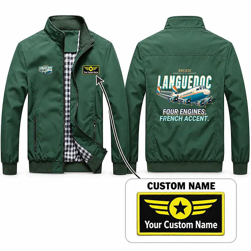 SNCASE SE.161-P7 Languedoc Stylish Jackets - Stand Collar - Cartoon + Name - Green