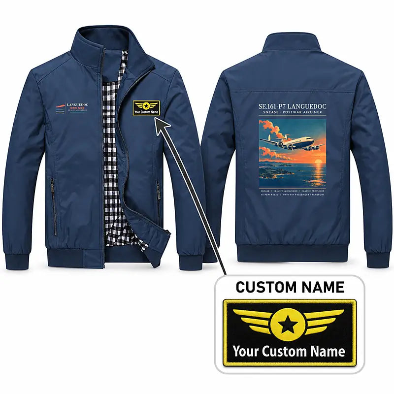 SNCASE SE.161-P7 Languedoc Stylish Jackets - Stand Collar - Poster + Name - Navy Blue