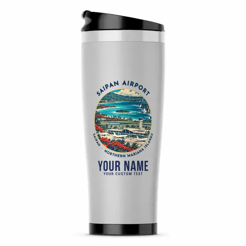 Francisco C. Ada Saipan International Airport (SPN) Travel Mugs - Badge + Name - Stainless Steel (No Holder) - Light Gray