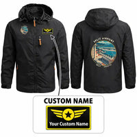 Thumbnail for Split Airport (SPU) Stylish Jackets - Hooded Windbreaker - Badge + Name - Black