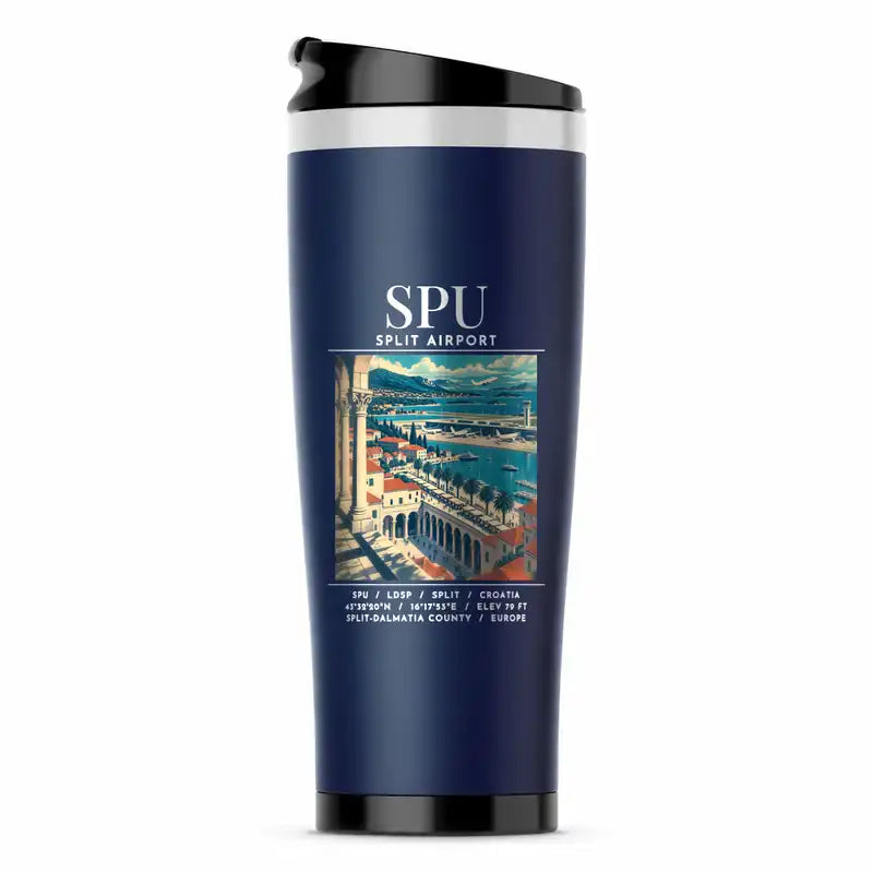 Split Airport (SPU) Travel Mugs - Poster - Stainless Steel (No Holder) - Dark Blue