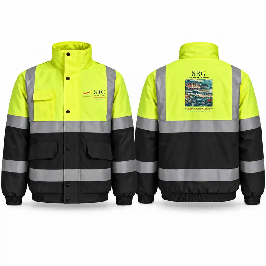 Achmad Yani International Airport (SRG) Reflective Winter Jackets - Poster - Fluorescent Yellow & Navy