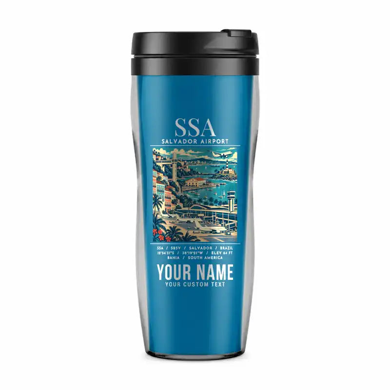 Salvador - Deputado Luis Eduardo Magalhaes International Airport (SSA) Travel Mugs - Poster + Name - Plastic (No Holder) - Light Blue