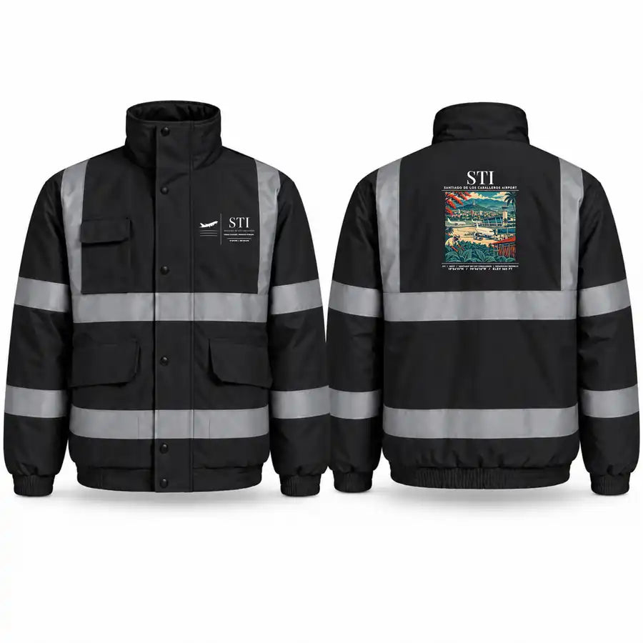 Santiago Cibao International Airport (STI) Reflective Winter Jackets - Poster - Black