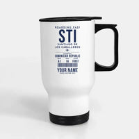 Thumbnail for Santiago Cibao International Airport (STI) Travel Mugs - Boarding Pass + Name - Stainless Steel with Holder - White
