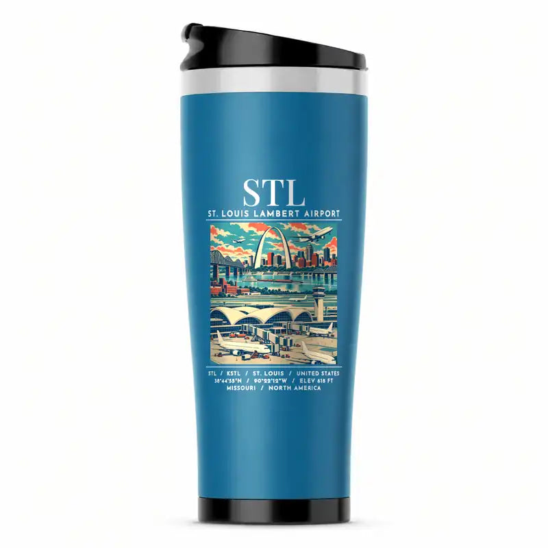 St. Louis Lambert International Airport (STL) Travel Mugs - Poster - Stainless Steel (No Holder) - Light Blue