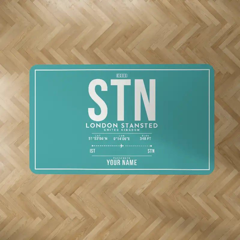 London Stansted Airport (STN) Carpets - Carpet Rectangle - ID Tag + Name - Turquoise