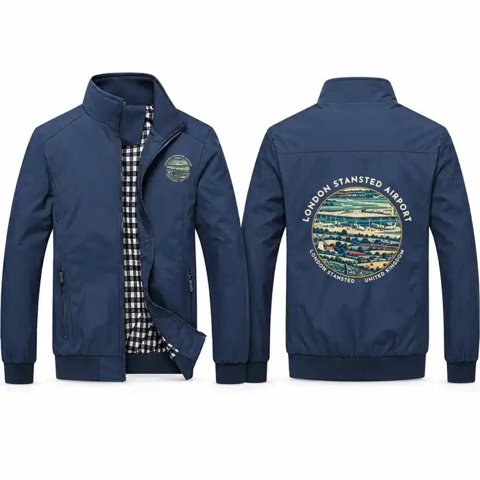 London Stansted Airport (STN) Stylish Jackets - Stand Collar - Badge - Navy Blue
