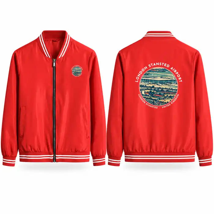 London Stansted Airport (STN) Stylish Jackets - Baseball Collar - Badge - Red