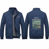 Thumbnail for London Stansted Airport (STN) Stylish Jackets - Stand Collar - Poster - Navy Blue