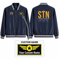 Thumbnail for London Stansted Airport (STN) Stylish Jackets - Baseball Collar - Tag + Name - Navy Blue