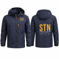 Thumbnail for London Stansted Airport (STN) Stylish Jackets - Hooded Windbreaker - Tag - Navy Blue
