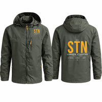 Thumbnail for London Stansted Airport (STN) Stylish Jackets - Hooded Windbreaker - Tag - Olive Green