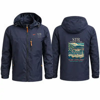 Thumbnail for Stuttgart Airport (STR) Stylish Jackets - Hooded Windbreaker - Poster - Navy Blue