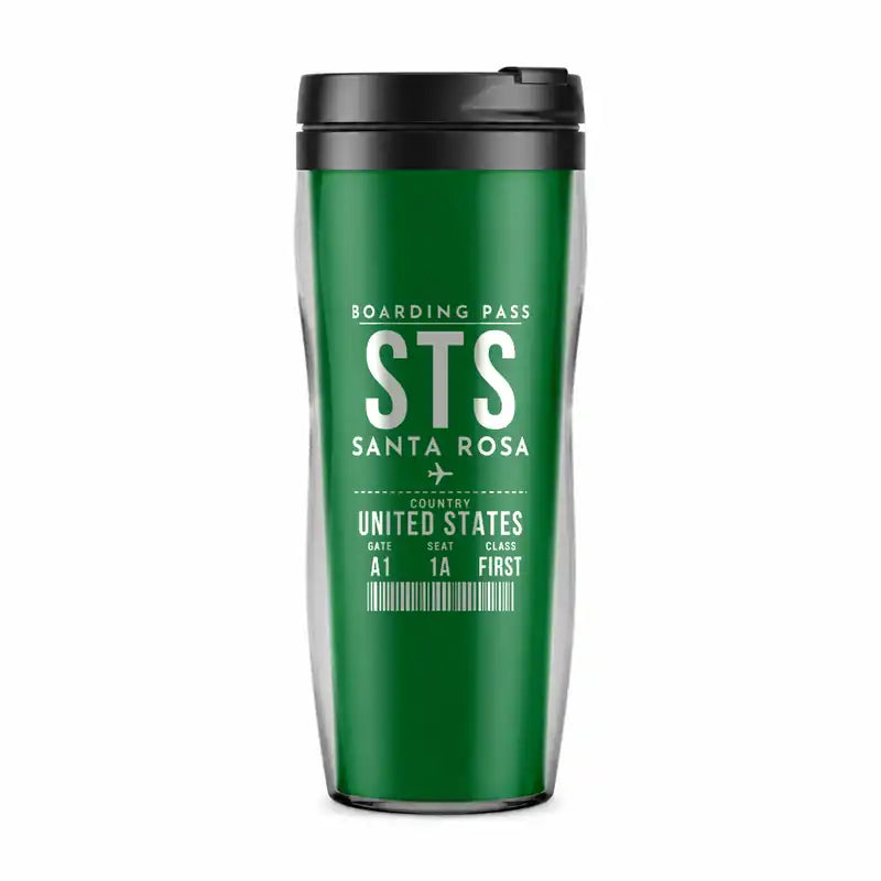 Charles M. Schulz–Sonoma County Airport Santa Rosa (STS) Travel Mugs - Boarding Pass - Plastic (No Holder) - Green