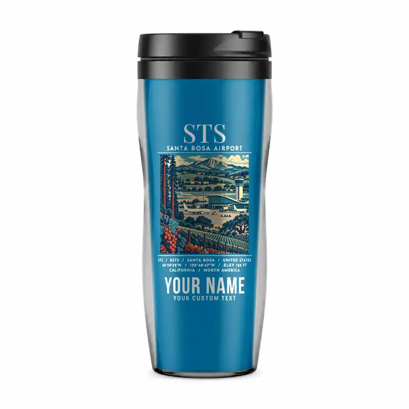 Charles M. Schulz–Sonoma County Airport Santa Rosa (STS) Travel Mugs - Poster + Name - Plastic (No Holder) - Light Blue