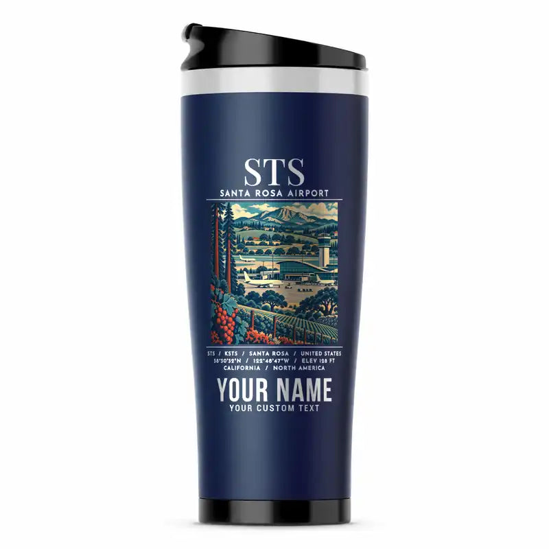 Charles M. Schulz–Sonoma County Airport Santa Rosa (STS) Travel Mugs - Poster + Name - Stainless Steel (No Holder) - Dark Blue
