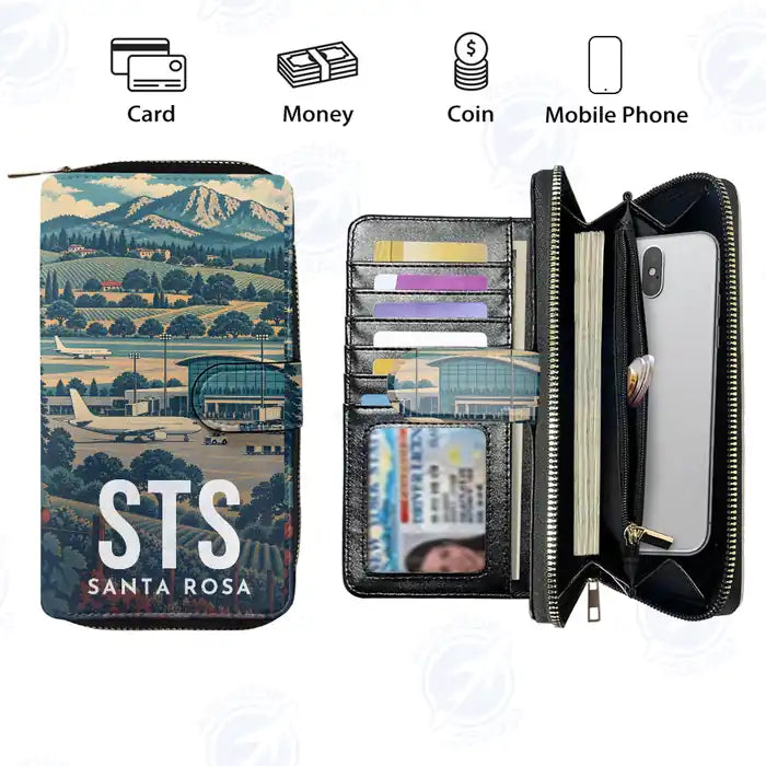 Charles M. Schulz–Sonoma County Airport Santa Rosa (STS) Leather Wallets - Zip Long Wallet - Scene