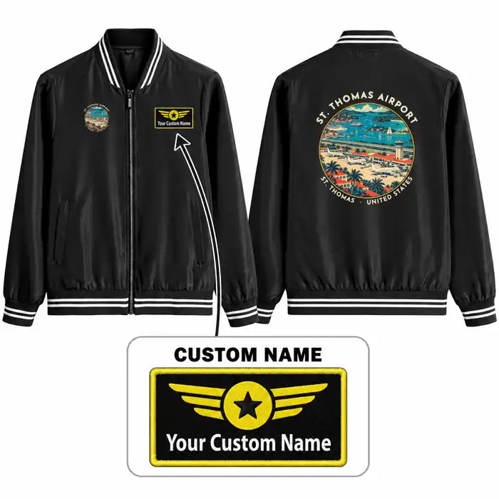 Cyril E. King Airport (STT) Stylish Jackets - Baseball Collar - Badge + Name - Black