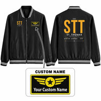 Thumbnail for Cyril E. King Airport (STT) Stylish Jackets - Baseball Collar - Tag + Name - Black