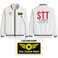 Thumbnail for Cyril E. King Airport (STT) Stylish Jackets - Baseball Collar - Tag + Name - White