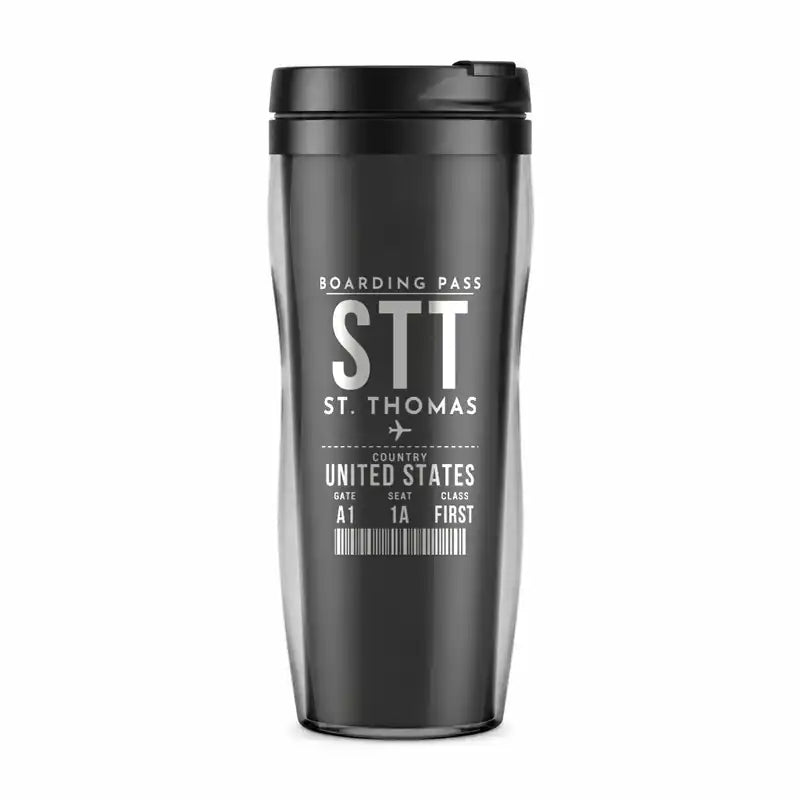 Cyril E. King Airport (STT) Travel Mugs - Boarding Pass - Plastic (No Holder) - Gray