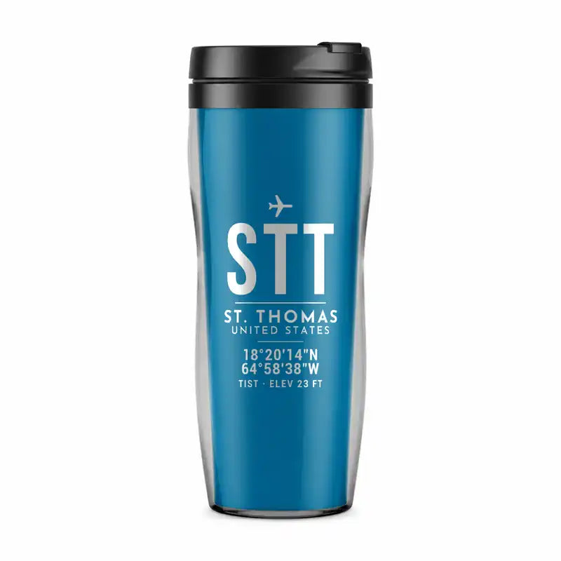 Cyril E. King Airport (STT) Travel Mugs - ID Tag - Plastic (No Holder) - Light Blue