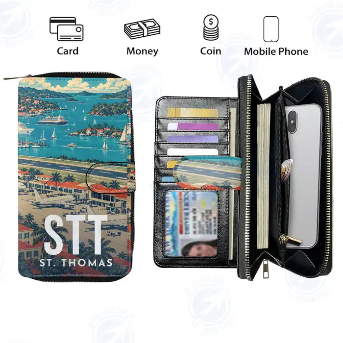 Cyril E. King Airport (STT) Leather Wallets - Zip Long Wallet - Scene