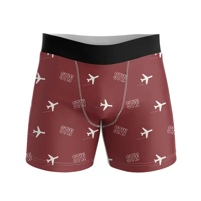Stavropol Shpakovskoye Airport (STW) Men Boxers - Pattern - Dark Red