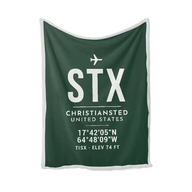 Henry E. Rohlsen Airport (STX) Bedding Sets & Blankets - Blanket - ID Tag - Dark Green