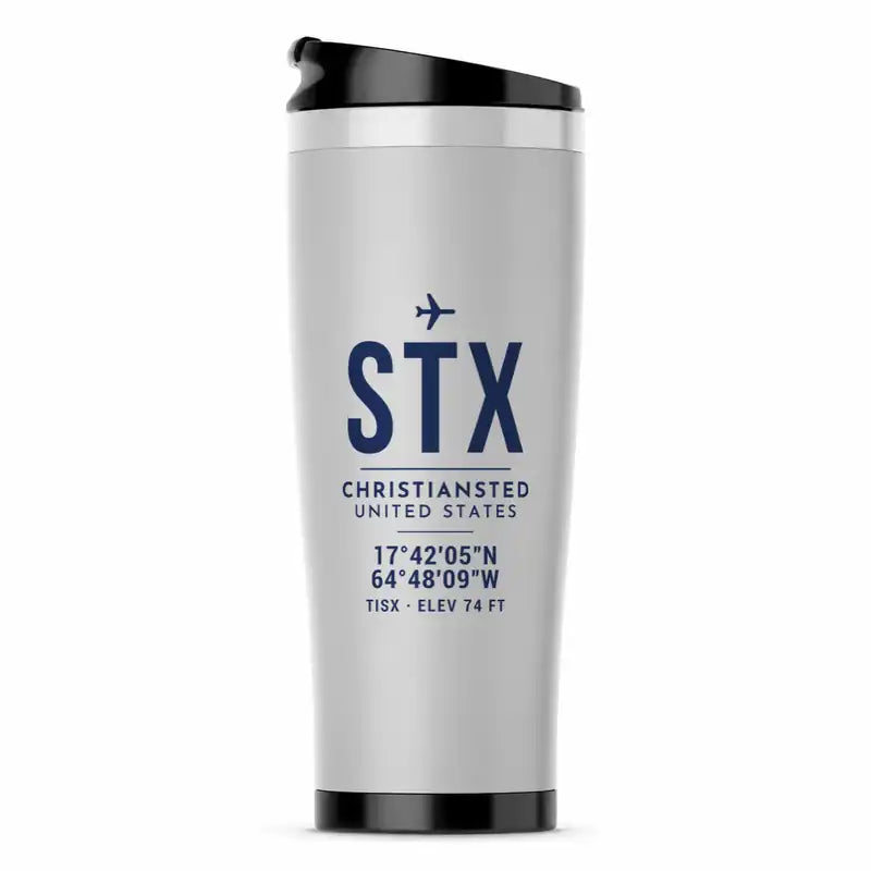 Henry E. Rohlsen Airport (STX) Travel Mugs - ID Tag - Stainless Steel (No Holder) - Light Gray