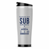 Thumbnail for Juanda International Airport Surabaya (SUB) Travel Mugs - Boarding Pass - Stainless Steel (No Holder) - Light Gray