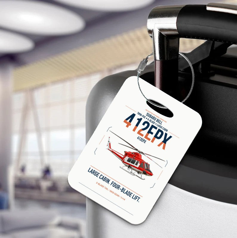 SUBARU Bell 412EPX design on white acrylic luggage tags, double-side print