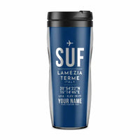 Thumbnail for Lamezia Terme International Airport (SUF) Travel Mugs - ID Tag + Name - Plastic (No Holder) - Blue