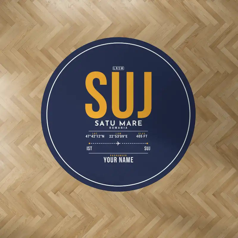Satu Mare International Airport (SUJ) Carpets - Carpet Round - ID Tag + Name - Dark Blue