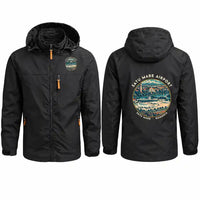 Thumbnail for Satu Mare International Airport (SUJ) Stylish Jackets - Hooded Windbreaker - Badge - Black