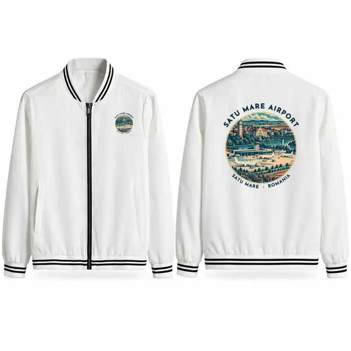 Satu Mare International Airport (SUJ) Stylish Jackets - Baseball Collar - Badge - White