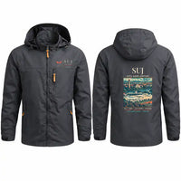 Thumbnail for Satu Mare International Airport (SUJ) Stylish Jackets - Hooded Windbreaker - Poster - Charcoal