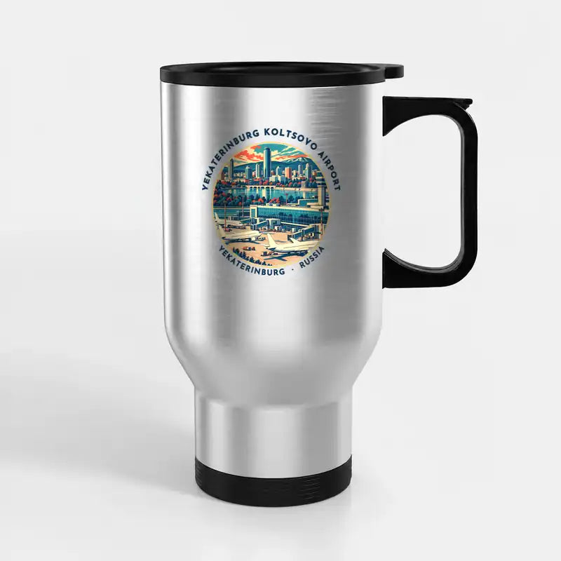 Yekaterinburg Koltsovo Airport (SVX) Travel Mugs - Badge - Stainless Steel with Holder - Silver
