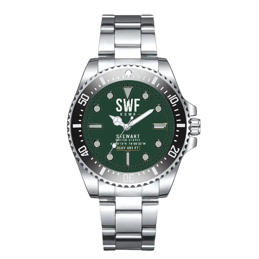 New York Stewart International Airport (SWF) Aviator Watches - Classic - Dark Green - Premium Diver - Black