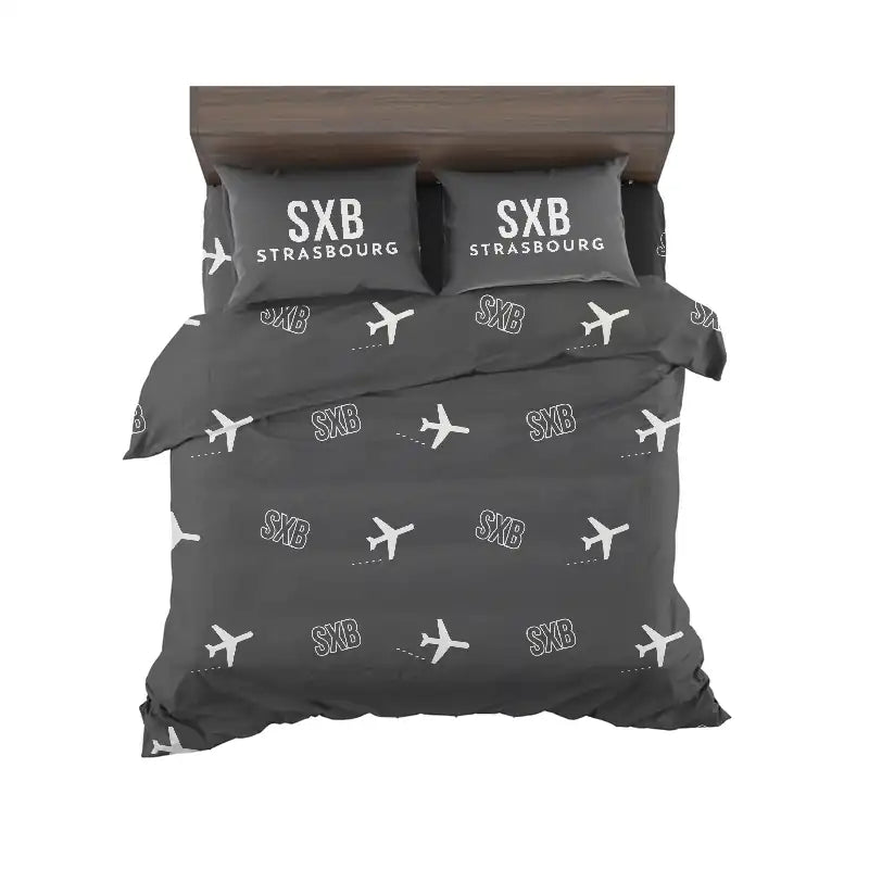 Strasbourg Airport (SXB) Bedding Sets & Blankets - Bedding Set - Pattern - Black