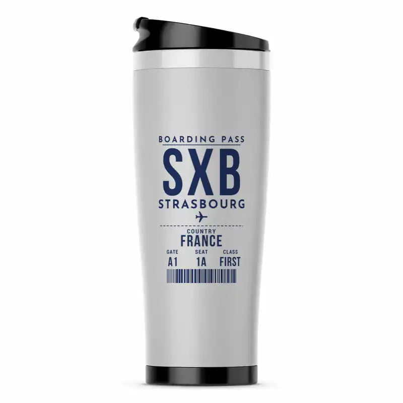 Strasbourg Airport (SXB) Travel Mugs - Boarding Pass - Stainless Steel (No Holder) - Light Gray