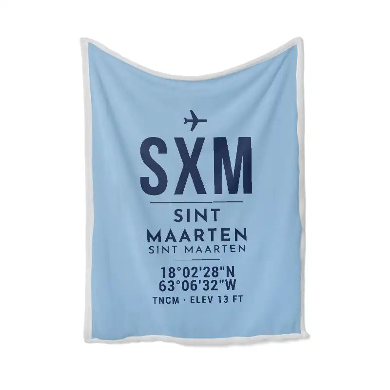Princess Juliana International Airport Sint Maarten (SXM) Bedding Sets & Blankets - Blanket - ID Tag - Light Blue