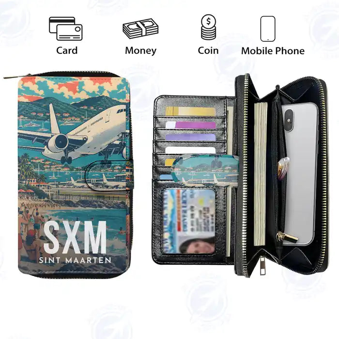 Princess Juliana International Airport Sint Maarten (SXM) Leather Wallets - Zip Long Wallet - Scene