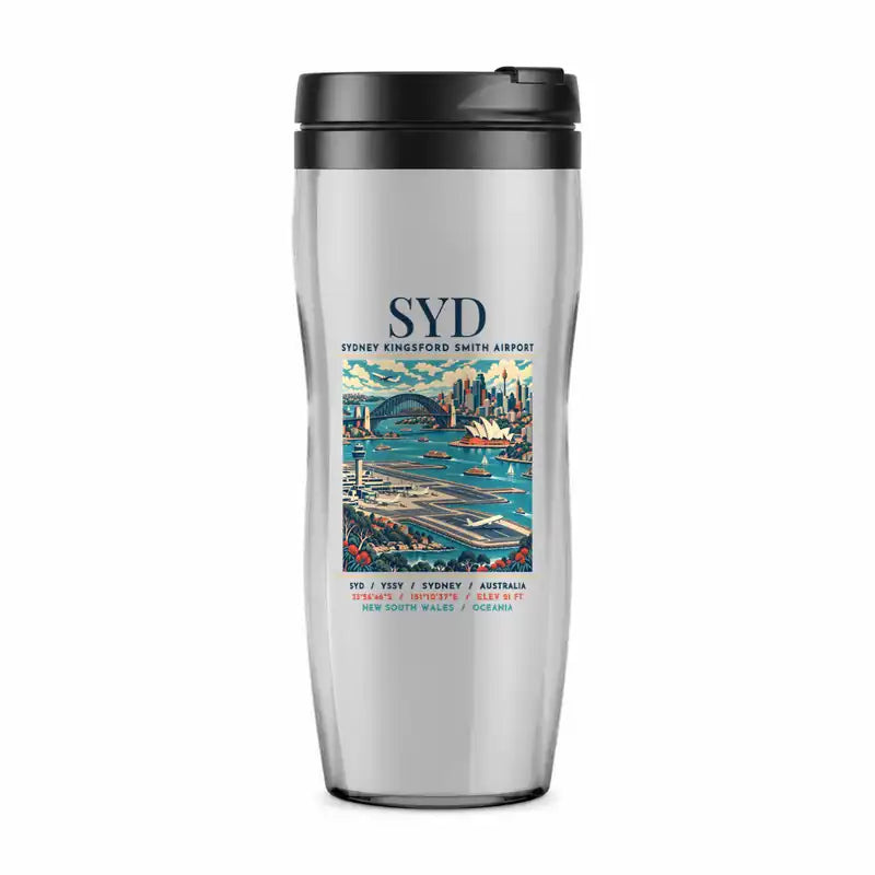 Sydney Kingsford Smith Airport (SYD) Travel Mugs - Poster - Plastic (No Holder) - Light Gray